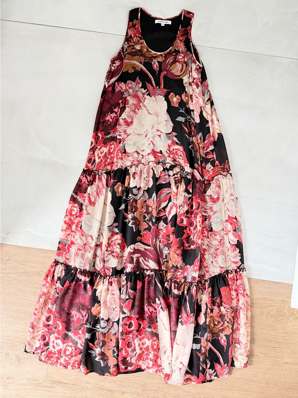 Elizabeth and James  SILK Maxi Dress with Pink & Burgundy Floral